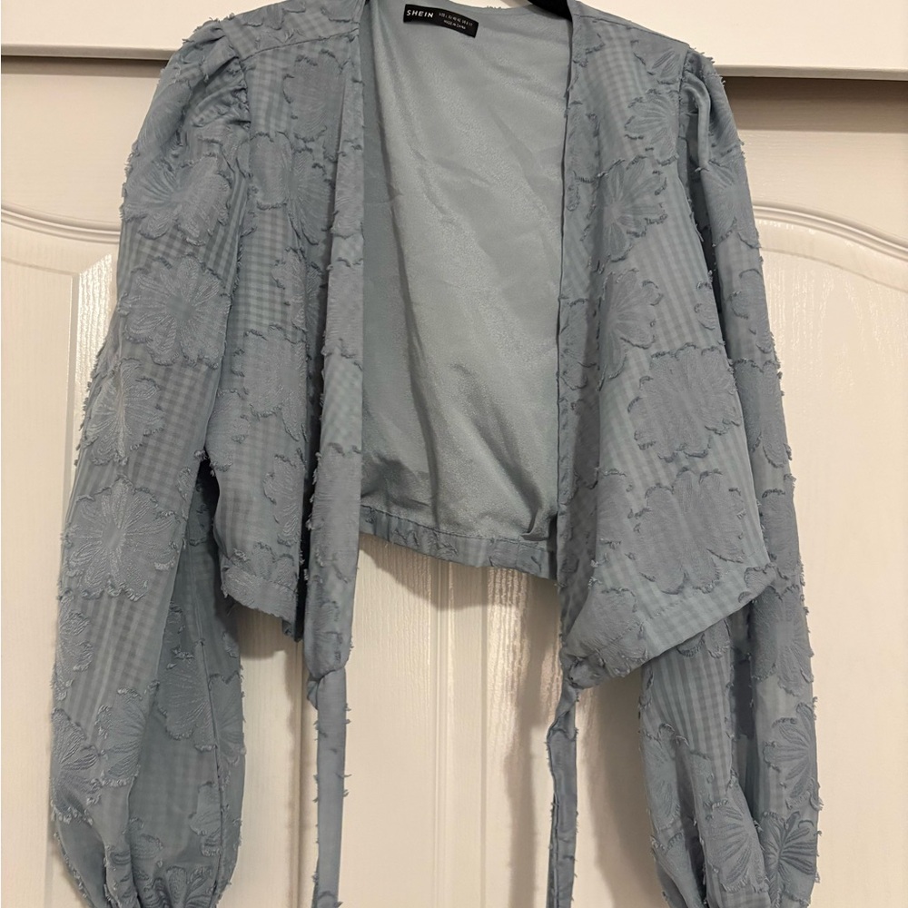 SHEIN Light Blue Satin Blouse